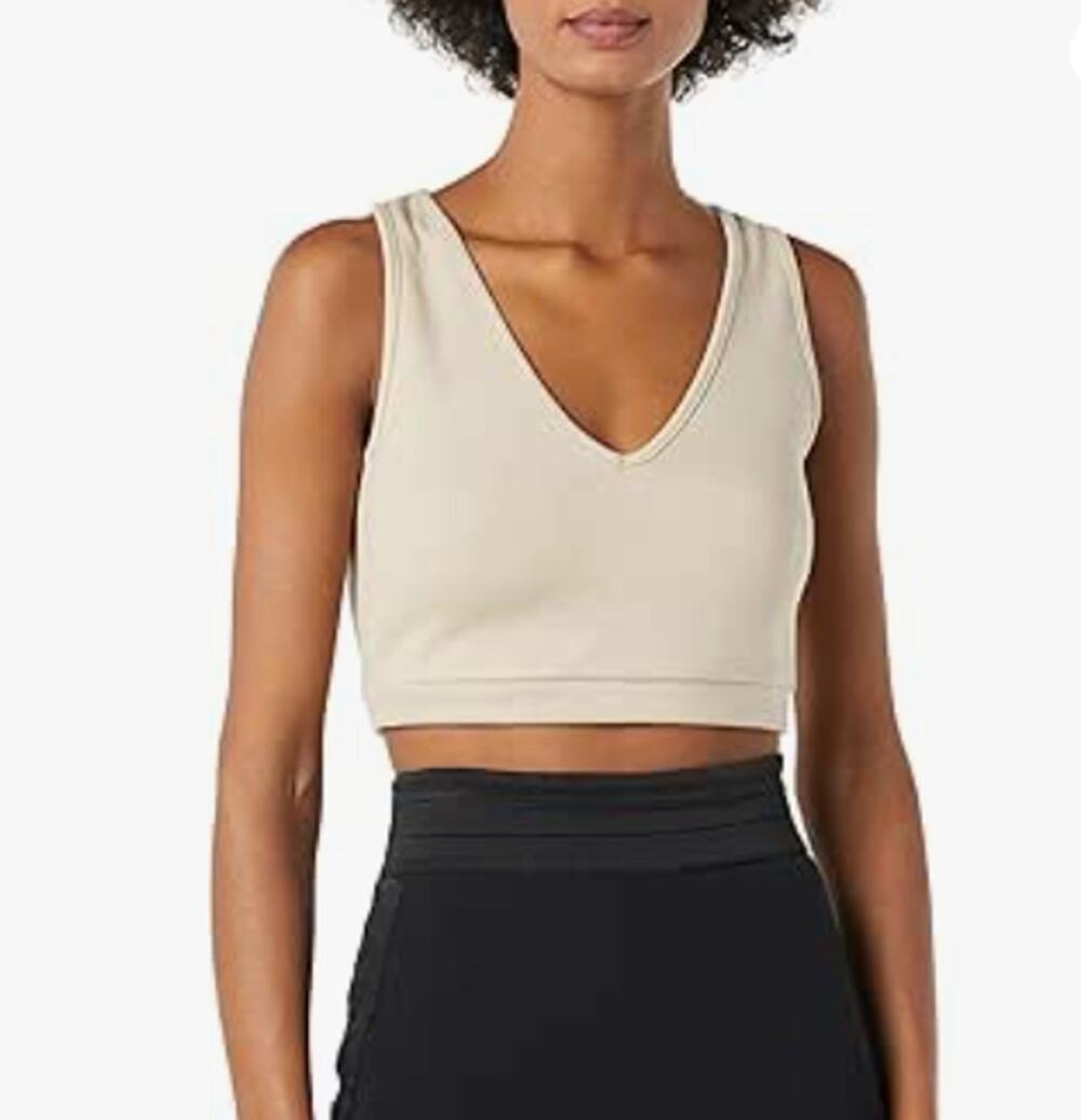 4th & Reckless Andie Top Women's L Beige V-Neck Sleeveless Cropped Banded Hem